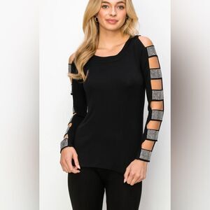 Vocal Ladder Cut Rhinestone LS Top